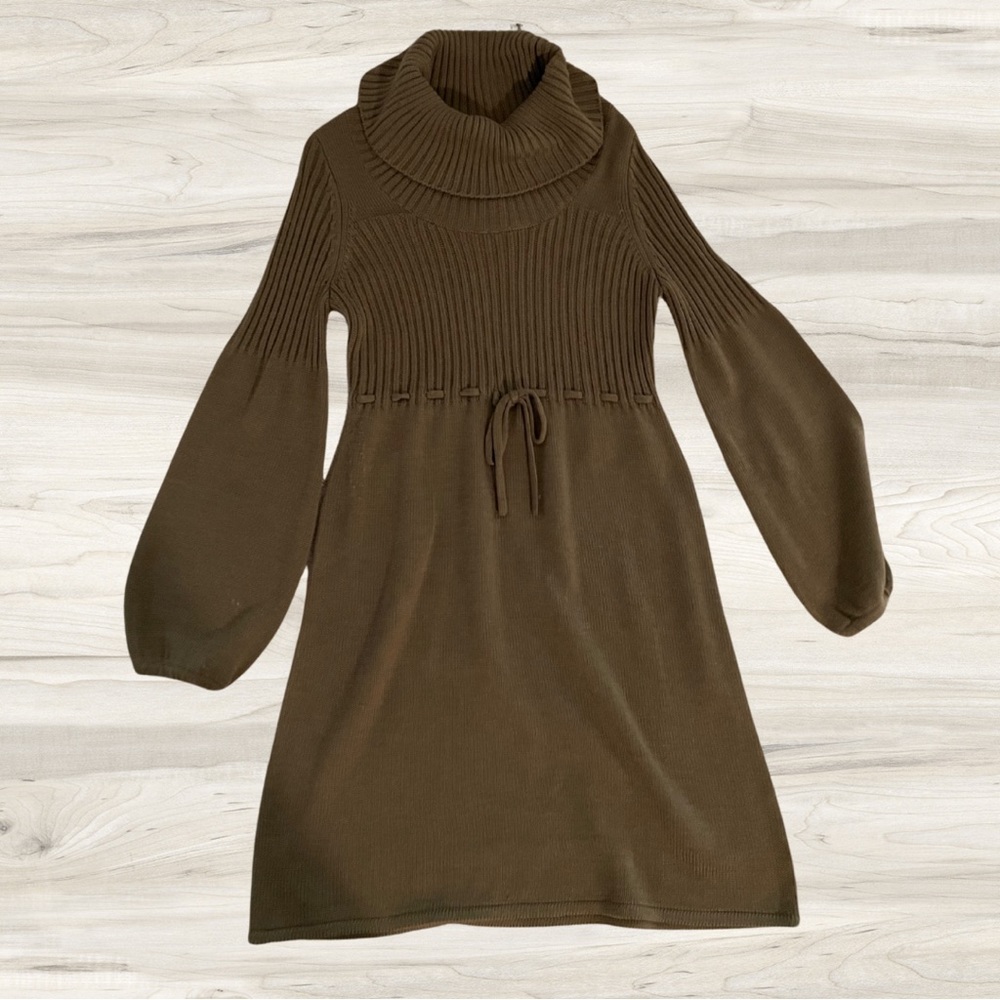 Calvin Klein Tunic Sweater Dress Chunky Knit Neutral/ Dark Tan.  Medium